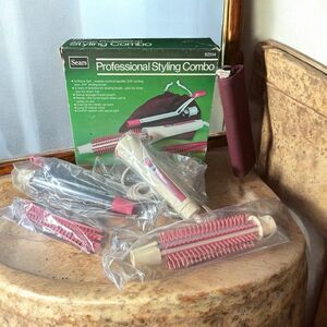 Vintage Sears Curling Iron Professional Styling Combo Deluxe Velour Pouch Pink